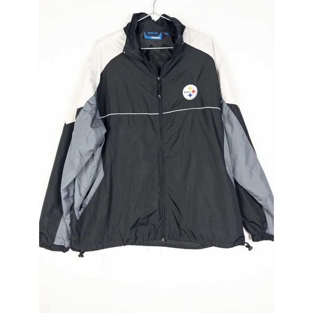 VTG Reebok Steelers Full‎ Zip Jacket Mens XL Color Block Soft Shell Windbreaker